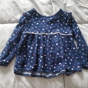 Navy Blue Long Sleeve Tee with Heart Print and White Trim